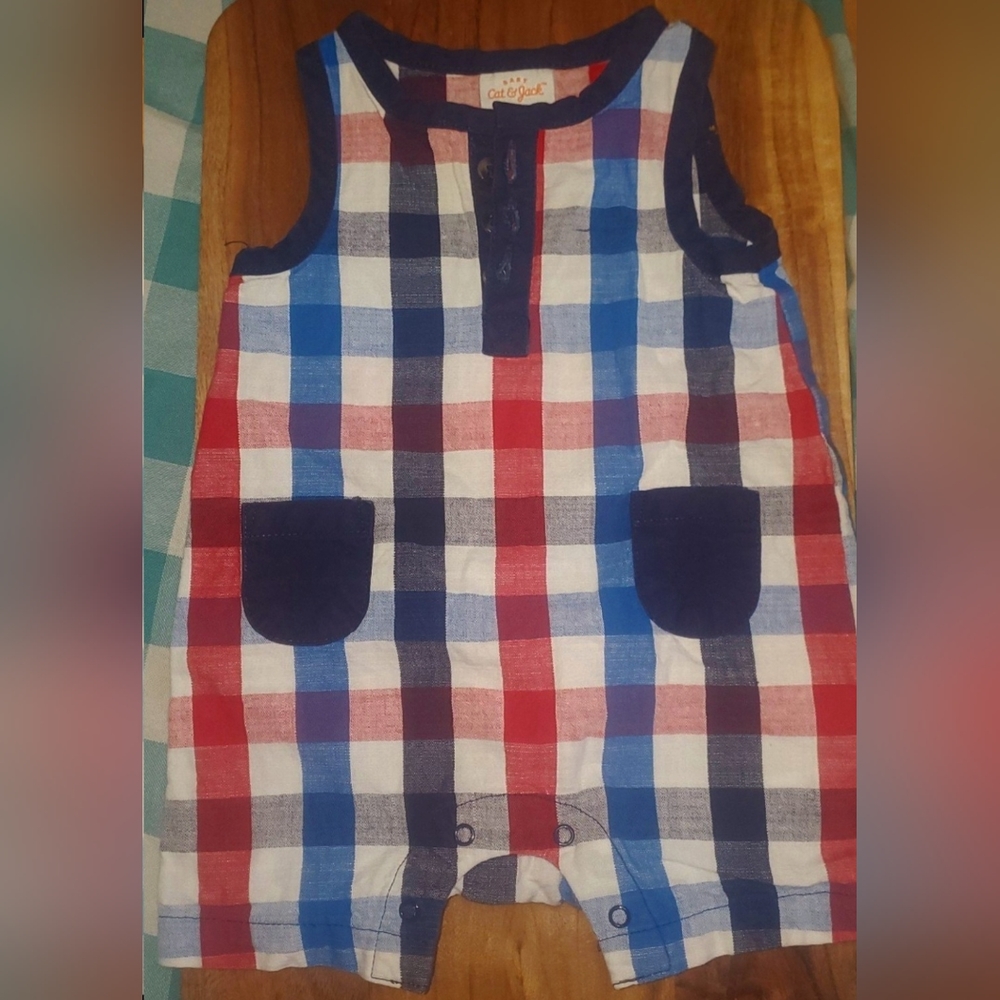 3/$8 Baby Woven Plaid Romper